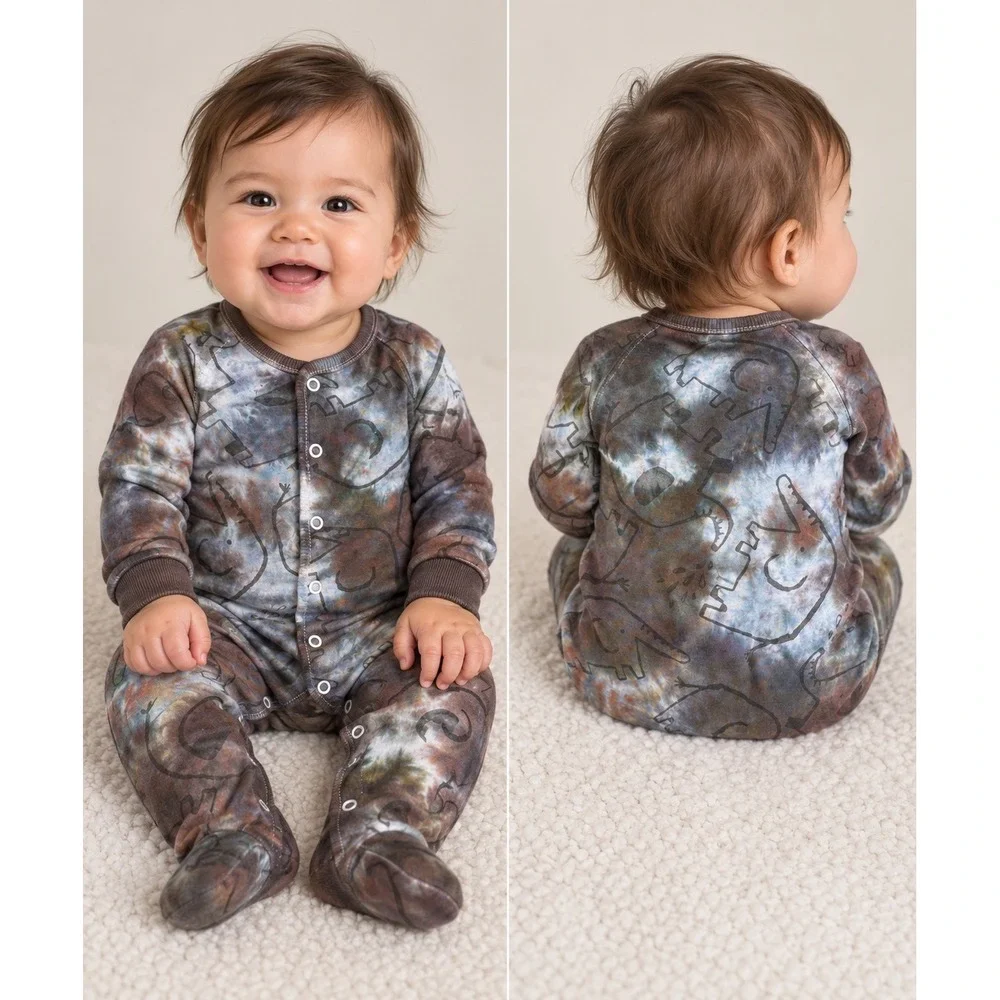 Elephant Sleeper Kids 9M Brown Multi Tie Dye Dinosaur Footed CUSTOM